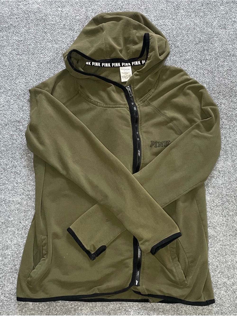 Victoria’s Secret PINK olive logo zip up hoodie